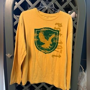 Daniel Cremieux Long-Sleeve Yellow Tee with Green Felt Shield Graphic